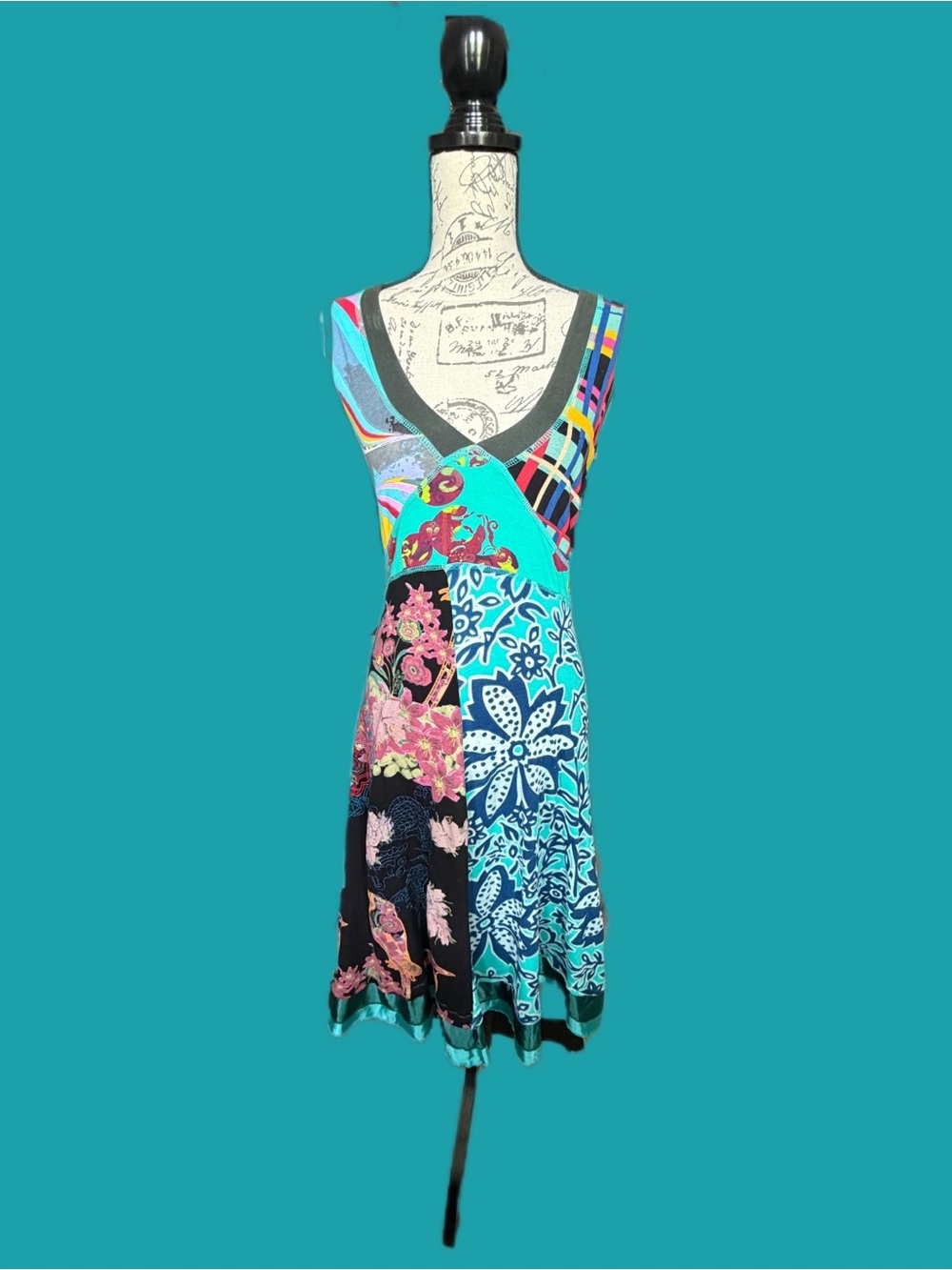 Desigual Multicolor Patchwork V-Neck Floral Mix Dress